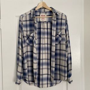 Mossimo Blue & White Plaid Button Down Blouse